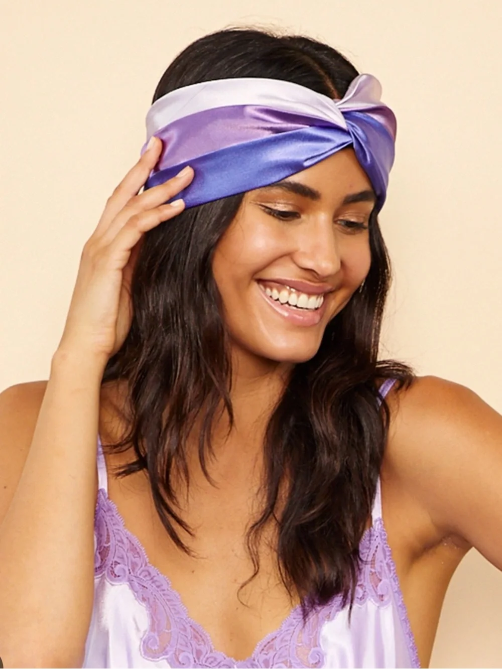 Eugenia Kim | Satin Twist Turban Headband in Lavender, Purple & Periwinkle